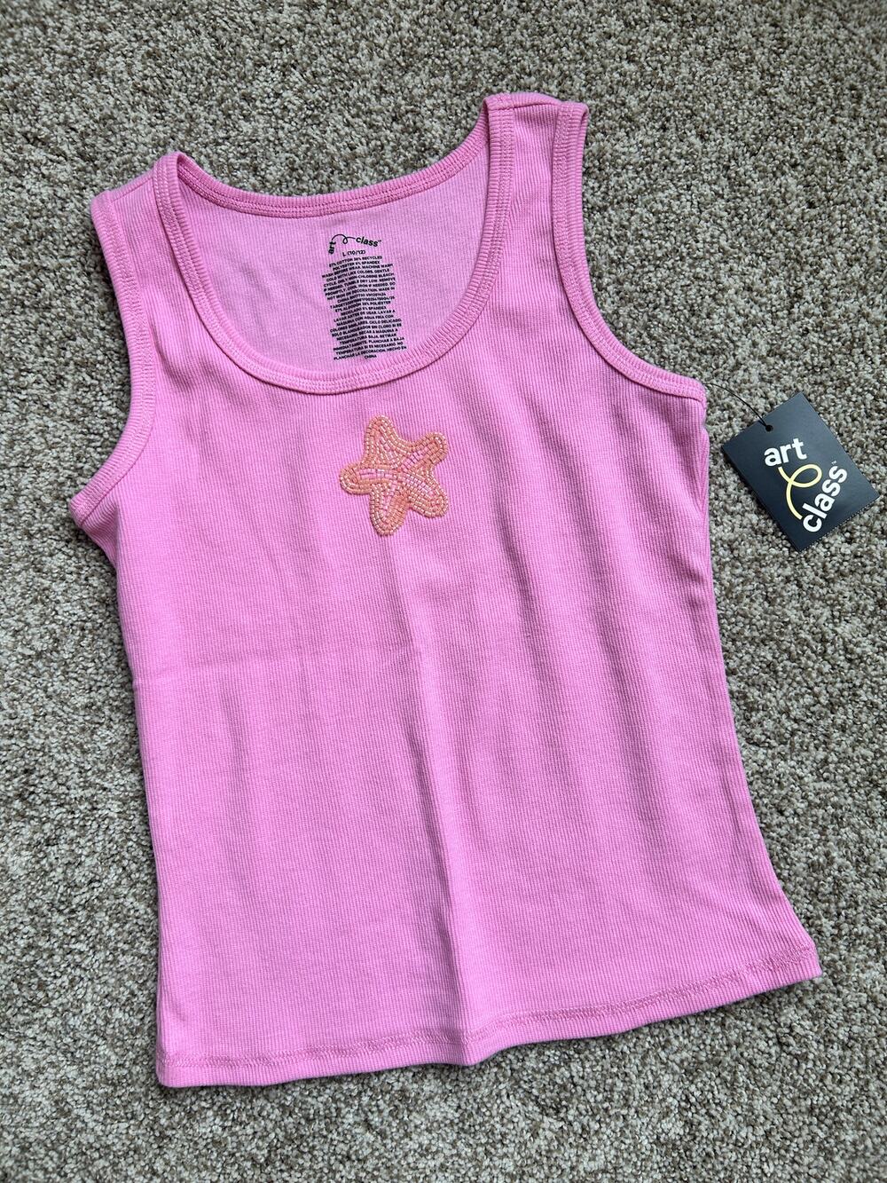 Art Class Pink Ribbed Tank Top with Starfish, Size 10/12